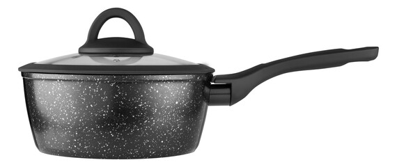 Professional Black Granite Saucepan with Glass Lid and Non-Stick Coating