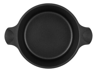 Top View of Empty Black Non-Stick Casserole Pot Isolated on White