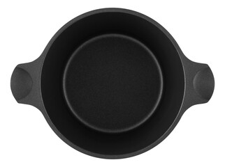 Top View of Empty Black Non-Stick Casserole Pot Isolated on White