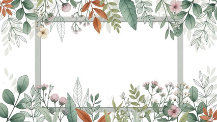 Watercolor invitation Card design with leaves. background with floral elements , botanic watercolor illustration. Vintage Template. Herbal frame