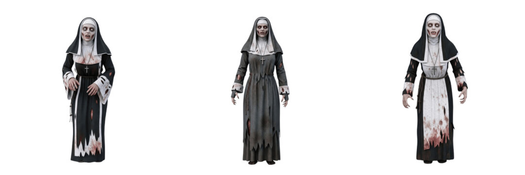 Zombie nun, undead nun, walking dead nun, infected nun, religious zombie, convent ghoul, apocalyptic nun, zombified sister, undead nun figure, monja zombi, nonne zombie