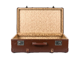 Vintage open suitcase isolated on white