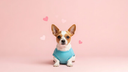 Celebrate National Love Your Pet Day with this Adorable Chihuahua in a Blue Shirt and Pink Hearts