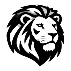 Fototapeta premium A bold black and white illustration of a lion’s head with sharp lines and strong contrast, symbolizing strength, power, courage, leadership, and a modern logo or emblem design.