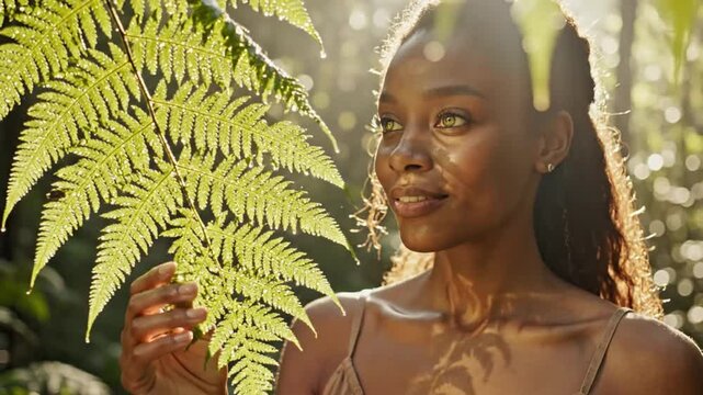 Serene Woman Surrounded by Lush Greenery Exploring Nature&acirc;&euro;TMs Beauty and Discovering Inner Peace