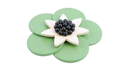 Stylized Flower Decor with Green Petals and Black Center