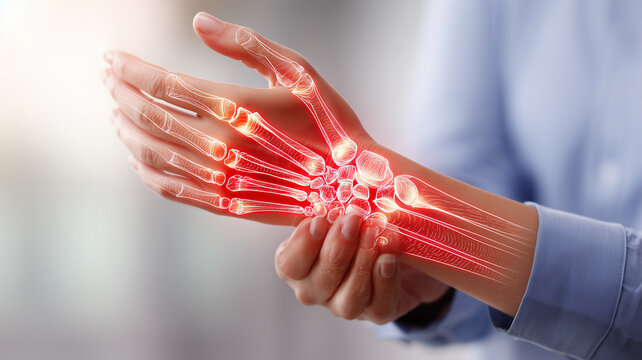 女性が手首の痛みを両手で支える