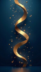 Naklejka premium Elegant Golden Ribbon on Deep Blue Background with Bokeh.