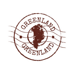 brown distressed rubber stamp with greenland map silhouette for arctic travel and polar expedition documentation © Amir