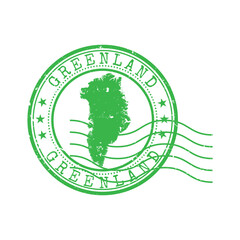 green distressed circular postmark with greenland map silhouette and stars for international postal mail services © Amir