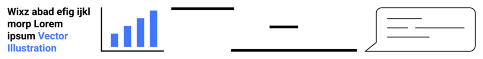 Business analysis, data interpretation, communication strategies, report generation, visualization techniques, abstract graphics. Bar chart and speech bubble. Data interpretation and business