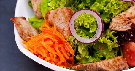 Appetizing Healthy Salad Featuring Grilled Chicken And Crisp Vegetables Illuminated By Bright Natural Light