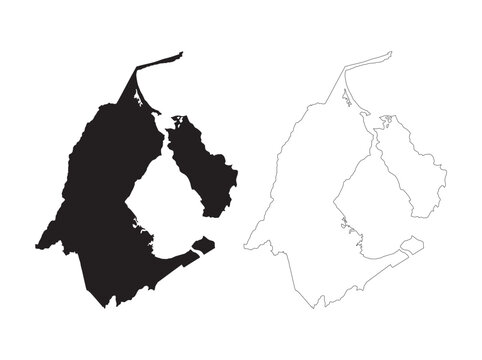 black solid silhouette and thin line outline map set of zulia venezuela region for educational and travel mapping purposes