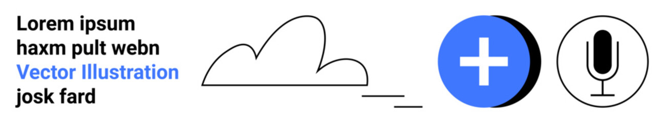 Obraz premium Cloud computing, data storage, healthcare tech, media recording, connectivity, communication. Cloud shape, blue medical cross and microphone symbol. Cloud computing and data storage thematic design