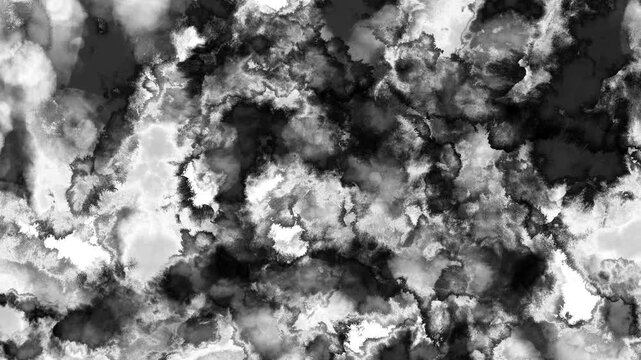 黒い靄のようなインクがにじんだペイント背景。水墨画の幻想的な和風テクスチャの4Kループアニメーション。アートワークやプロモーションに適した怪しげな印象のイラスト素材