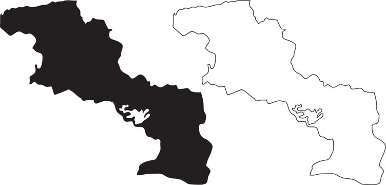 black solid silhouette and thin line outline map set of aragua venezuela for educational and travel mapping purposes