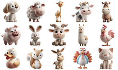 Obraz premium Collection of Adorable 3d Pastel Animal Figures on White