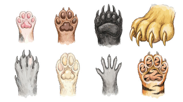 Different animal paw prints shown, each paw print representing a unique creature, revealing the beautiful of their structure