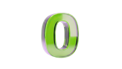 3D Shiny Green Number 0 Icon on transparent background