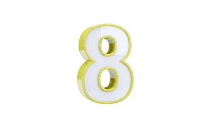 3D Render of Number 8 with White and Yellow Outline