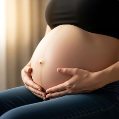 Expecting - A Pregnant Womans Tender Embrace of New Life.