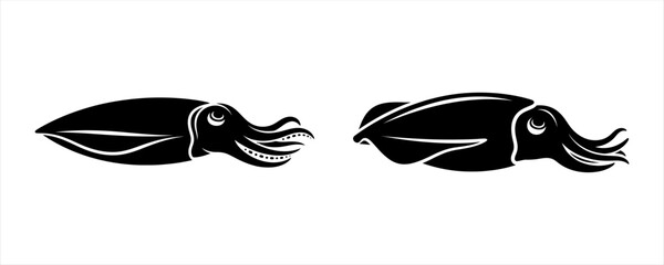 Two Silhouette Squid Icons on White Background Vector Illustration © Sunnn
