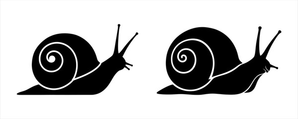 Elegant Black Snail Silhouettes Representing Slow Movement and Persistent Garden Life © Sunnn