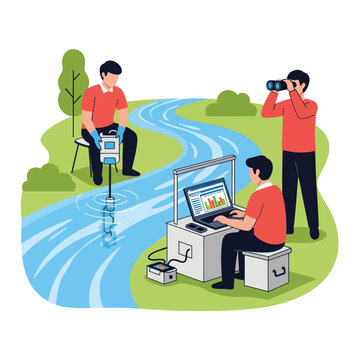 Men Working with Water Monitoring Equipment.