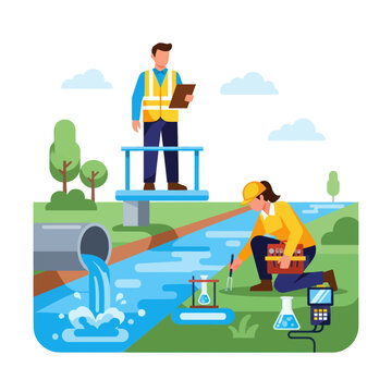 Water Quality Testing by Workers.