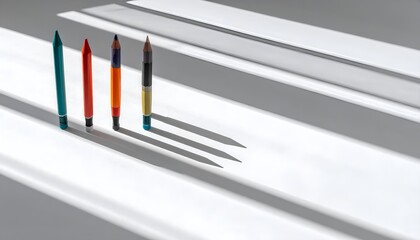 three colorful pens lined up on a white surface