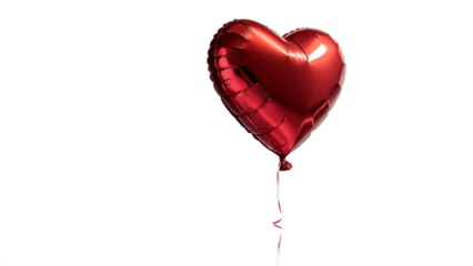 Glossy red helium heart balloon isolated on a transparent background.