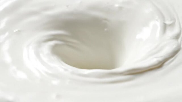 Whirlpool of white milk in slow motion with a splash creating a beautiful swirl