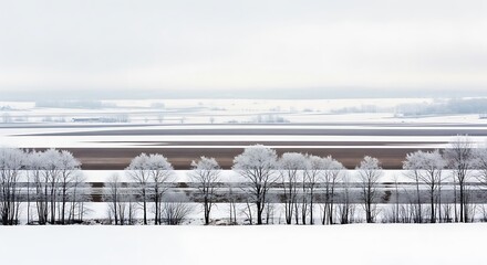 Winter Landscape with Snow-Covered Trees and Fields.