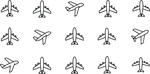 Multiple airplanes viewed from directly above or below against a white background in a grid pattern.