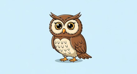 Obraz premium Adorable Cartoon Owl Illustration with Big Eyes and Brown Feathers.