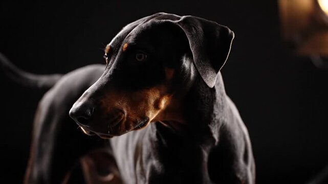 A Majestic Doberman Pinscher Studio Portrait on Black Background