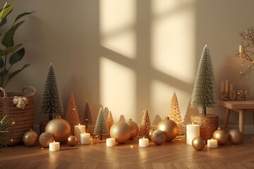 Generative AI Elegant Gold and Silver Christmas Decorations Setup