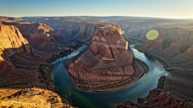 Stunning aerial view of Horseshoe Bend, a meander in the Colorado River, during golden hour