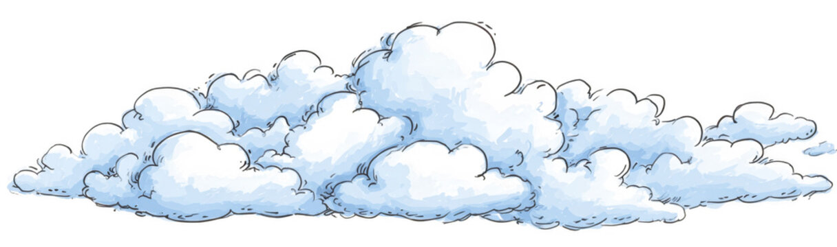 Fluffy cartoon clouds with soft edges create whimsical atmosphere against transparency background, perfect for various creative projects