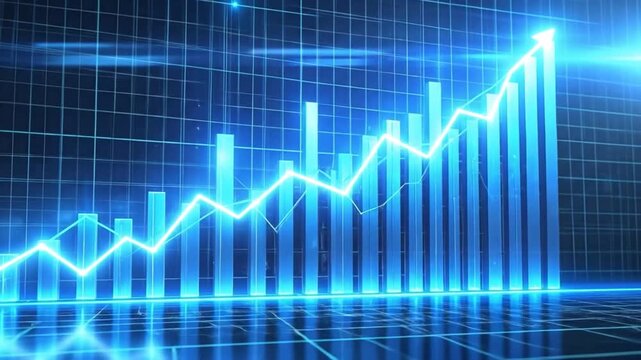 Abstract blue financial chart with upward trend line, representing growth and success.
