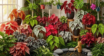 Diverse Begonia Collection - A Vibrant Indoor Garden Display.
