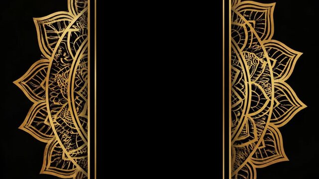 Golden Mandala Design on Black Background with Ornament.