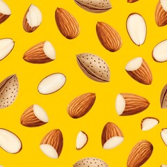 Almond Pattern on Yellow Background - A Nutritious and Delicious Design.