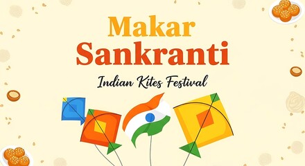 Makar Sankranti Festival Celebration with Colorful Kites and Traditional Sweets.
