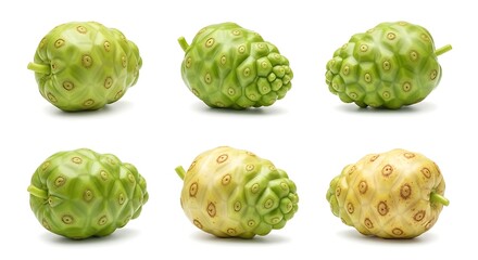 Fototapeta premium Noni Fruits - A Collection of Morinda Citrifolia on White.