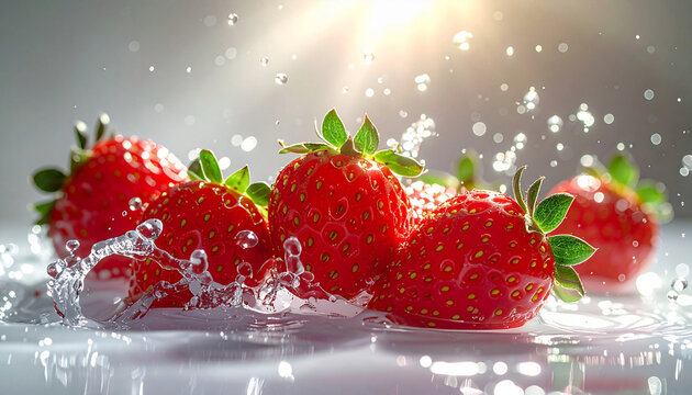 Strawberries with water splash