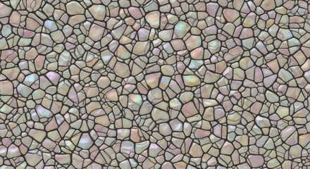 Irregular pearlescent mosaic background texture with glossy nacreous stones in subtle pastel tones, for organic luxury, sophisticated elegance, natural artistic design elements