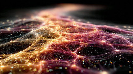 A digital visualization of interconnected glowing lines and nodes in space.