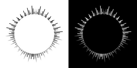 	
Dynamic abstract spiral sound wave rhythm lines. Circular spiral sound wave rhythm of lines. Circular futuristic abstract lines, black and white background.