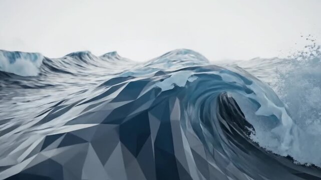 Low poly ocean waves crashing, creating a dynamic and visually interesting seascape.